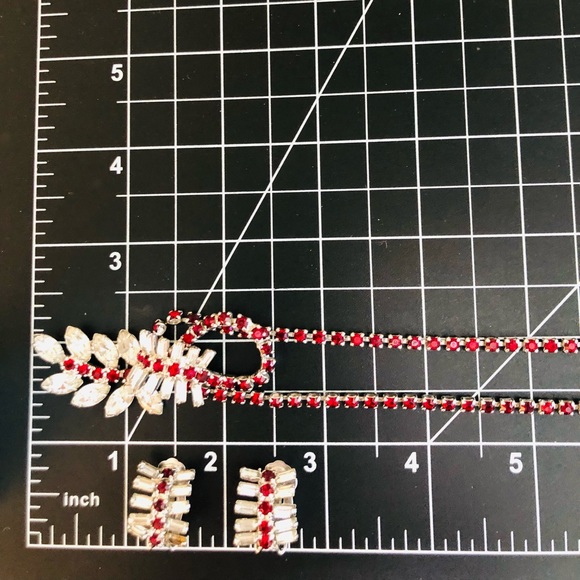 Vintage Deco Ruby Red Rhinestone Necklace Set - Picture 10 of 17